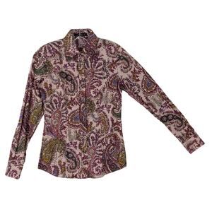 NWOT ETRO Top Women 38~S ITALY Pink Paisley Poplin Cotton Button-Up Long-Sleeve